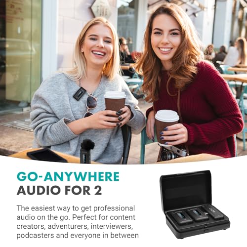 Movo WMX-2-C-DUO Wireless Microphone for iPhone 15/16/17 with Charging Case - Microphone for USB-C Lapel Mic - 7HR Battery Wireless Lavalier Mic for iPhone 15/16/17 and up - style: 2 Transmitters
