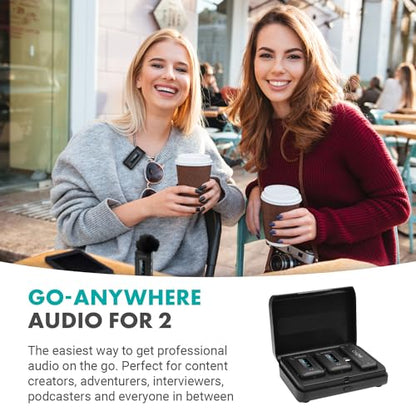 Movo WMX-2-C-DUO Wireless Microphone for iPhone 15/16/17 with Charging Case - Microphone for USB-C Lapel Mic - 7HR Battery Wireless Lavalier Mic for iPhone 15/16/17 and up - style: 2 Transmitters