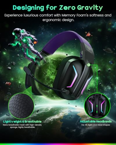 WESEARY Wireless Gaming Headset for PS5, PS4, PC, Switch & Mac| 2.4GHz USB | Bluetooth 5.4 Gaming Headphones with Mic, 20ms Ultra-Low Latency, 50H Battery Life, 3D Spatial Audio, Dynamic Lighting - color: Soft Purple