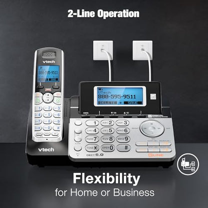 VTech 2-Line Cordless Phone for Small Business or Home with Answering System and Mailbox on Each Line, Caller ID/Call Waiting, Intercom, Hearing Aid Compatible | DS6151 (Black/Silver) - size: 1 Handset