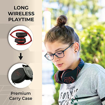 PowerLocus Bluetooth Over-Ear Headphones, Wireless Stereo Foldable Headphones Wireless and Wired Headsets with Built-in Mic, Micro SD/TF, FM for iPhone/Samsung/iPad/PC (Black/Red) - color: Black/Red