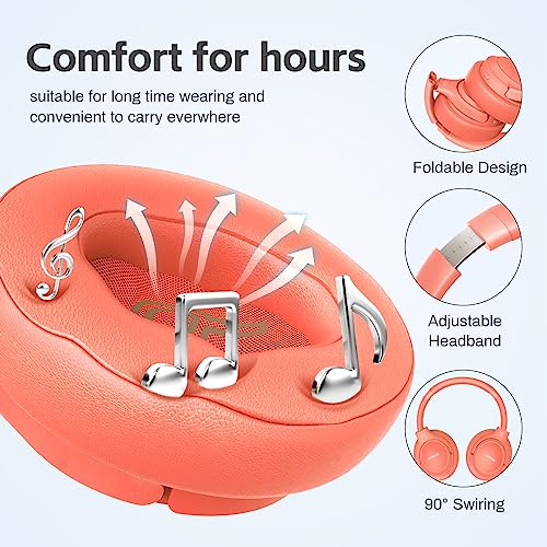 BERIBES Bluetooth Headphones Over Ear Wireless HiFi Stereo Headsets 65H 6EQ | Bluetooth 6.0,with Built-in HD Mic,Foldable Lightweight,Comfort Fit,Fast Charging,Deep Bass for Home Office Cellphone PC Ect. - color: Orange red