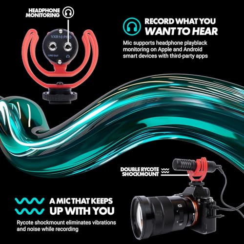 Movo VXR10-PRO Professional Video Microphone for Camera with Rycote Lyre Shock Mount - Shotgun Mic Compatible with DSLR Cameras and iPhone, Android Smartphones