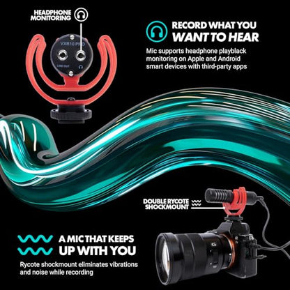 Movo VXR10-PRO Professional Video Microphone for Camera with Rycote Lyre Shock Mount - Shotgun Mic Compatible with DSLR Cameras and iPhone, Android Smartphones