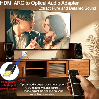192kHz HDMI eARC to Optical Audio Adapter - 10FT,Not Support CEC - size: 10FT