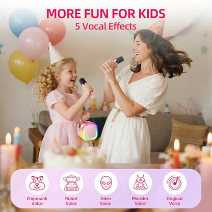 Kinglucky Mini Karaoke Machine for Kids, Top Birthday Gift Pick for Girls Ages 3, 4, 5, 6, 7, 8, 9, 10, 11, 12 Years Old, Kids' Personal Video Players Accessories with 2 Mics Singing Present Toy Pink - color: Pink