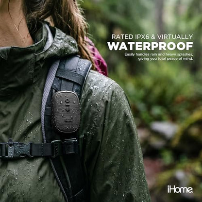 iHome Nano Clip-On Wireless Bluetooth Speaker with Magnetic Clip | Bluetooth 5.3, IPX6 Water-Resistant, Touch Controls, 5W, 2.5-hr Playtime, Charging Cable Included, Rechargeable Battery - color: Black