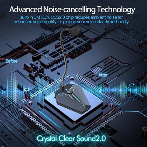 CMTECK USB Computer Microphone, Plug & Play, RGB Light for PC, Laptop | One-touch mute with LED indicator, noise-cancelling, 360° adjustable extra-long gooseneck desktop Mic. Works with Windows/Mac - color: with volume control