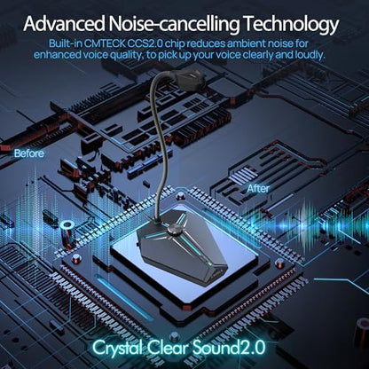 CMTECK USB Computer Microphone, Plug & Play, RGB Light for PC, Laptop | One-touch mute with LED indicator, noise-cancelling, 360° adjustable extra-long gooseneck desktop Mic. Works with Windows/Mac - color: with volume control