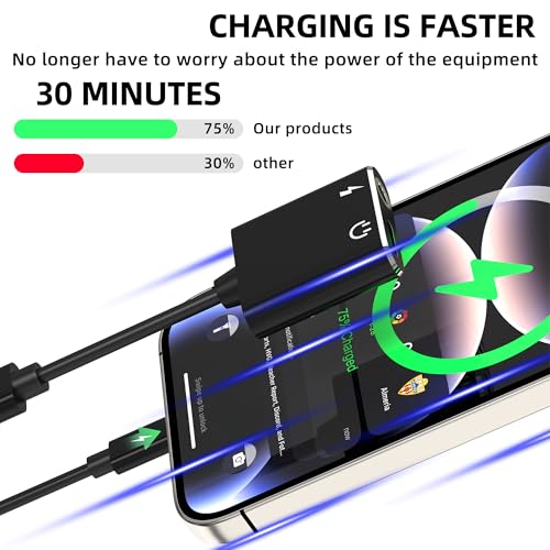 Iphone Headphone AUX Jack Adapter Audio Cable Lightning to 3.5mm Splitter 2in1 Dongle Earbud Charger Cord Adaptador Para MFI Certified Compatible for 13 12 11Pro Max Mini 7 8Plus X Xr Xs Se Ipad