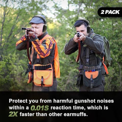 PROHEAR 2 Pack Electronic Ear Protections for Shooting with 4X Sound Amplification, Gun Range Hearing Protection Muffs, NRR 23dB Noise Reduction Headphones for Hunting, Black and Green - style: Electronic-black+green