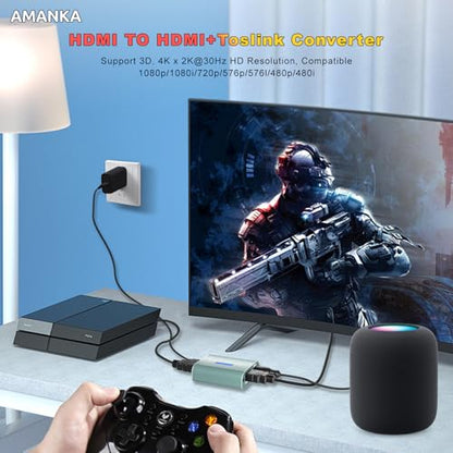 HDMI Audio Extractor 4K with Optical and HDMI Cable | HDMI to HDMI Optical 3.5mm AUX Audio Adapter Splitter Converter Support HDCP Digital DTS 5.1 PCM