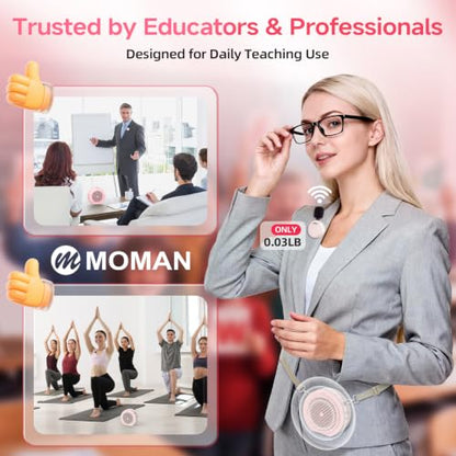 Moman Wireless Voice Amplifier with Lavalier Mic, 20H Battery 164ft Range Sensitive Pickup Noise Reduction PA System Bluetooth Portable Magnetic Charging Dock, Amplifier for Teacher Yoga Tour, Pink - color: Pink