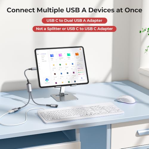 Basesailor USB C Male to Dual USB Female Cable Adapter 3.3FT,OTG Adapter - color: Gray, size: 3.3FT(1M), style: 1 in 2 out
