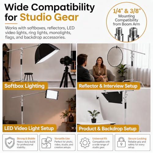 C Stand with Boom Arm, 9.18ft/280cm Heavy Duty Stainless Steel Photography Light Stand | 40.6in Holding Arm, 2 Grip Heads, Turtle Base, 4 Spring Clamps, Sandbag & Carry Bag for Studio Video Lighting - size: M280 CSTAND + BAG + SANDBAG + 4PCS CLAMPS