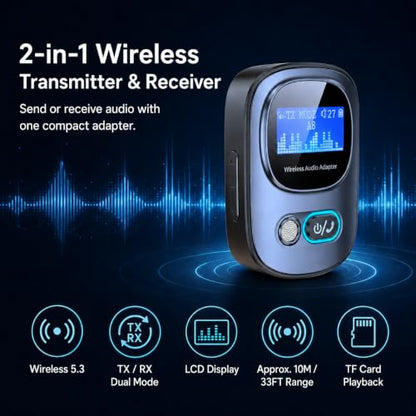 3.5mm Aux Bluetooth Adapter, Car Audio Transmitter and Receivers | Bluetooth Receiver for Home Stereo, Headphones, TV, Support Hands-Free Call, TF Card, Mp3 Player, 10m Transmission Distance