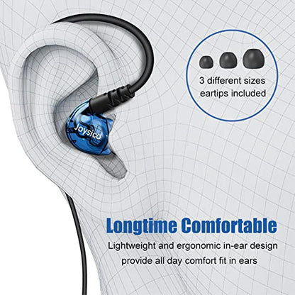 Wired Stereo-to-Mono Single Earbud with Mic and Control, Right Ear Only | Over Ear Hook, Mono Earphone Case, for Cell Phones Laptop, One Ear in-Ear Headphone Headset for Driving Sport Running Cycling