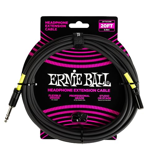 Ernie Ball Headphone Extension Cable 1/4 to 3.5mm 20ft - Black - size: 20 feet, style: 1/4" to 3.5mm