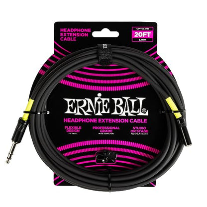 Ernie Ball Headphone Extension Cable 1/4 to 3.5mm 20ft - Black - size: 20 feet, style: 1/4" to 3.5mm