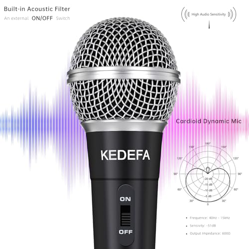KM58 Handheld Wired Karaoke Microphone, Cardioid Dynamic Vocal Mic with 13.12ft Detachable XLR Audio Cable and ON/Off Switch, for Karaoke Singing Machine, Speaker