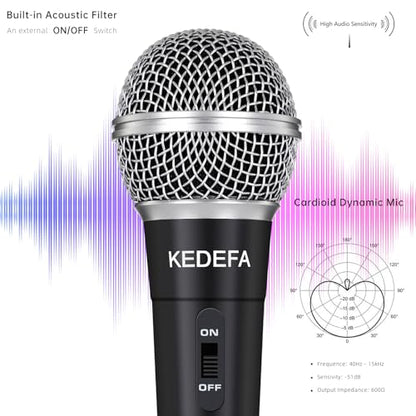 KM58 Handheld Wired Karaoke Microphone, Cardioid Dynamic Vocal Mic with 13.12ft Detachable XLR Audio Cable and ON/Off Switch, for Karaoke Singing Machine, Speaker