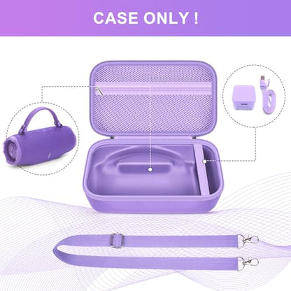 ANKHOH Hard Travel Case for JBL Charge 6 Speaker with Shoulder Strap | Fixed tray, elastic strap and zippered mesh pocket organize the speaker, charger and cables, Black, Case Only - color: Purple