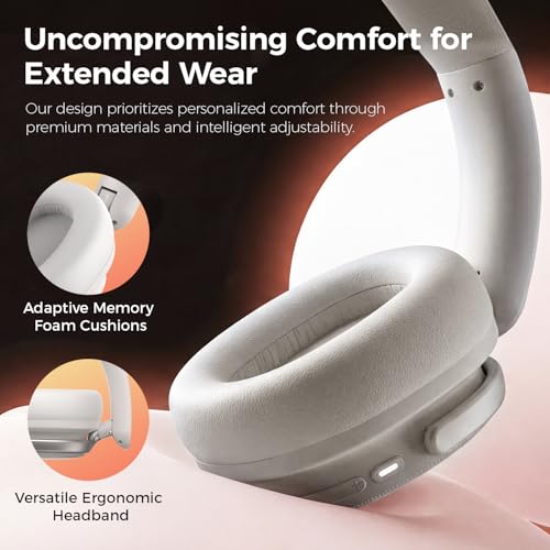 havit Noise Cancelling Headphones Over Ear, Wireless Bluetooth Headphones with 132H Playtime, Fast Charge 5 Min=5H, Foldable, Dual Device, with Mic for Travel Work Office, Gray