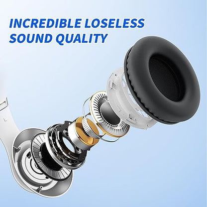 Uliptz Bluetooth Headphones Over Ear, Wireless HiFi Stereo Foldable Headset | 65H Playtime, Bluetooth 6.0, 6 EQ Modes, Built-in Mic, Deep Bass Stereo, Lightweight Design for Home, Office, Travel & PC - color: Silver