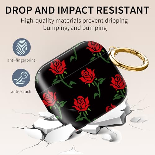 Compatible with AirPods 4th Generation Case 2024, Shockproof Cover with Golden Buckle for Women & Girls, Protective Anti-Drop Design(Cute Red Rose) - color: Cute Red Rose