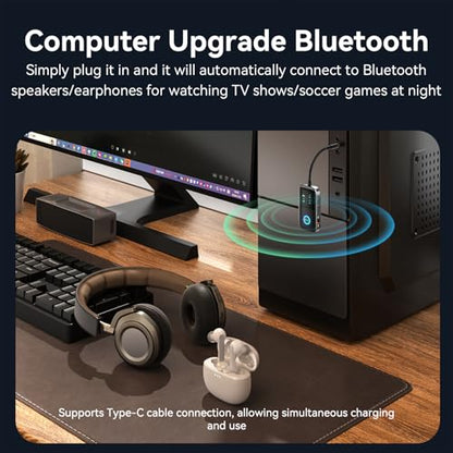 Bluetooth 5.2 Transmitter Receiver aptX Adaptive/Low Latency/HD Bluetooth Adapter Support 2 AirPods Phones, Wireless Audio Receiver 3.5mm Aux Headphone Jack Adapter for Airplane Travel/TV/Home Stereo - style: A5-PRO