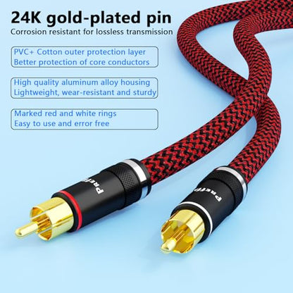 Preffair Male to Male RCA Interconnect Cables, 6.6FT/2M, Gold Plated,2-Pack - color: red-black, size: 6.6FT/2M