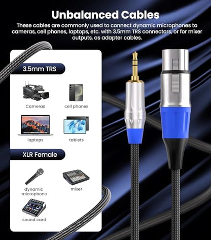 Tisino XLR Female to 3.5mm TRS Aux Unbalanced Microphone Cable, 1 FT | 3.5mm to XLR Female Mic Cord for DSLR Camera, Camcorder, Laptop and Computer Recording, Shielded OFC Stereo Audio Cable - size: 1 foot
