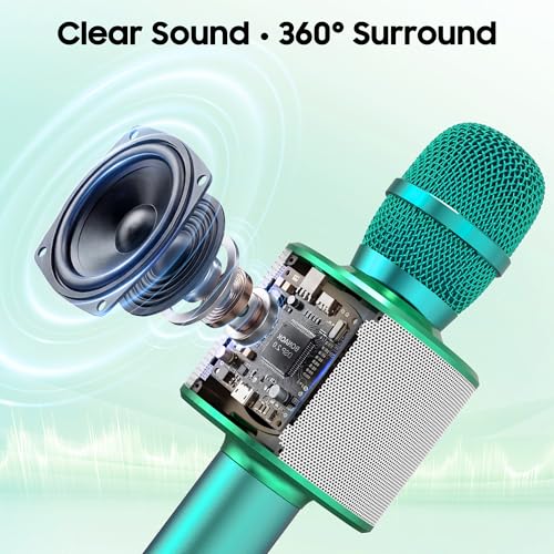 BONAOK Bluetooth Karaoke Microphone, Portable Mic for Adults Kids | Bluetooth 5.0, Echo Mode,Built-in Speaker, SD Card, for iPhone iPad, Handheld,Home Karaoke,Party,Gifts - color: Green