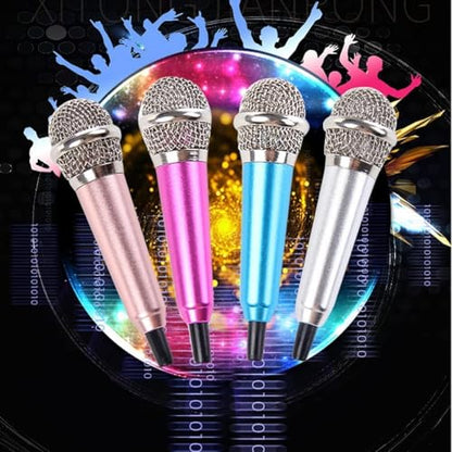 Mini Portable Vocal Instrument Microphone for Mobile Phone Laptop Notebook 3.5mm Universal Wire Connect Karaoke Metallic Mini Microphone for Cell Phone PC Silver