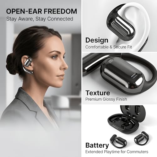 HAUSBELL Open Ear Wireless Earbuds Bone Conduction Headphones 80H Sports | IPX5 waterproof, digital display, 6.1Bluetooth. Ergonomic earhook for cycling, running & gym. Comfort for glasses wearers