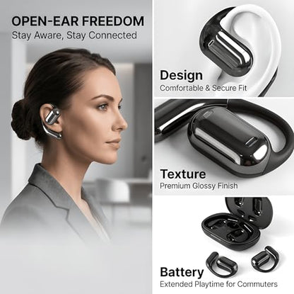 HAUSBELL Open Ear Wireless Earbuds Bone Conduction Headphones 80H Sports | IPX5 waterproof, digital display, 6.1Bluetooth. Ergonomic earhook for cycling, running & gym. Comfort for glasses wearers