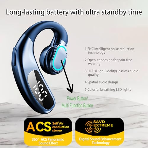 Single Ear Bluetooth Headset, Bluetooth 5.5, DIT Audio, Noise Cancellation, LED Power Display, 360° Sound, Lightweight, F80 Blue. - color: Single Ear Headphone F80 Blue