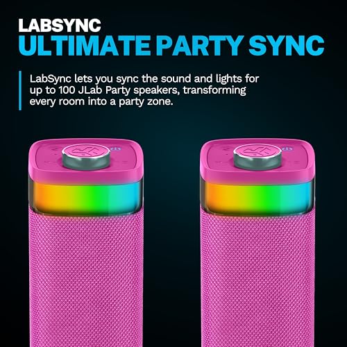 JLab, JBuds Party, Portable Bluetooth Speaker, Waterproof, RGB Lighting, Multi-Speaker Connection, Pink - color: Pink