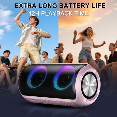 Hupoaf Bluetooth Speaker, 2025 New Portable Wireless Speaker with 6D Loud Sound, IPX7 Waterproof, HD Call, RGB Lights, 12H Playtime for Home/Party/Outdoor/Beach, Electronic Gadgets, Birthday Gift - color: Rose Gold