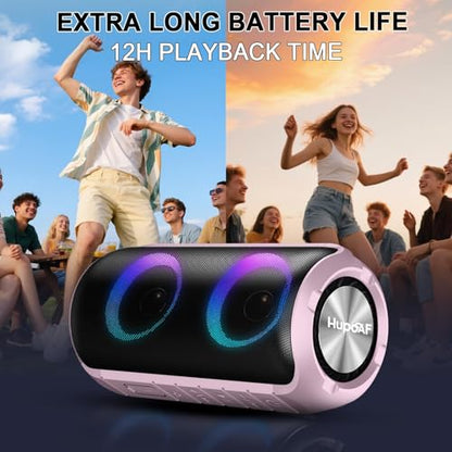 Hupoaf Bluetooth Speaker, 2025 New Portable Wireless Speaker with 6D Loud Sound, IPX7 Waterproof, HD Call, RGB Lights, 12H Playtime for Home/Party/Outdoor/Beach, Electronic Gadgets, Birthday Gift - color: Rose Gold
