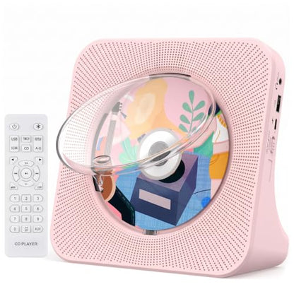 Gueray Portable CD Player with Bluetooth for Home, Hi-Fi Speaker,FM Radio | Plug-in desktop use,2-way Bluetooth mode, 3W speakers,Remote control,sleep timer, A-B repeat,USB/AUX,headphone jack - color: Pink