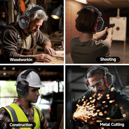 Noise Reduction Ear Protection Ear Muffs, Shooting Ear Protection, SNR 28dB Noise Cancelling Headphones for Adults Kids Autism, Hearing Protection for Shooting,Gun Range,Mowing - color: Black With Red