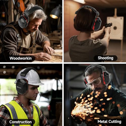 Noise Reduction Ear Protection Ear Muffs, Shooting Ear Protection, SNR 28dB Noise Cancelling Headphones for Adults Kids Autism, Hearing Protection for Shooting,Gun Range,Mowing - color: Black With Red