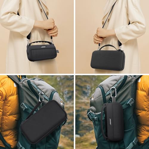 co2CREA Hard and Silicone Travel Case for Bose SoundLink Flex 2/1, Black | 2nd Gen Compatibility, Dual-Layer Protection, EVA Hard Shell, Silicone Cover, Adjustable Shoulder Strap, Aluminum Carabiner - color: Black Case