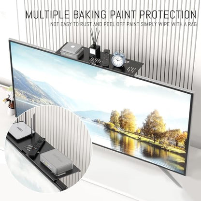 CABTE Adjustable Steel TV Top Shelf for Soundbar, Floating TV Stand | Universal Monitor Shelf, Game Console, Cable Box, Router Shelves (16.93x4.72inch Steel) - style: 16.93x4.72inch Steel