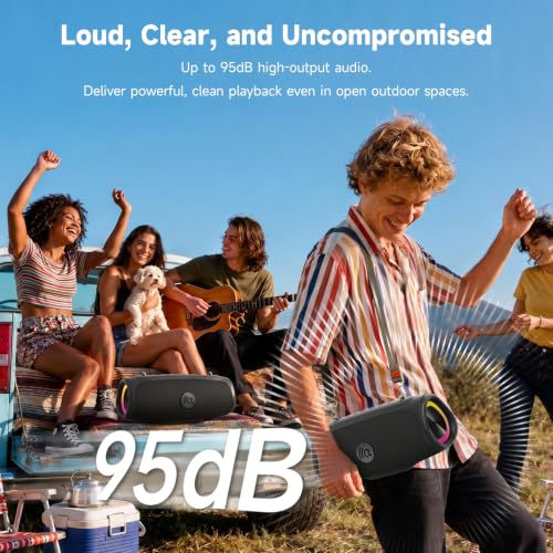 TAZATA Bluetooth Speaker Wireless, 90W Peak Loud Boombox Outdoor Speakers | IPX7 Waterproof, Bass Boost, BT5.3, Broadcast Pairing, 95dB Large Subwoofer, 20H/3.5mm AUX, Portable Speaker for Party, Beach - color: Black