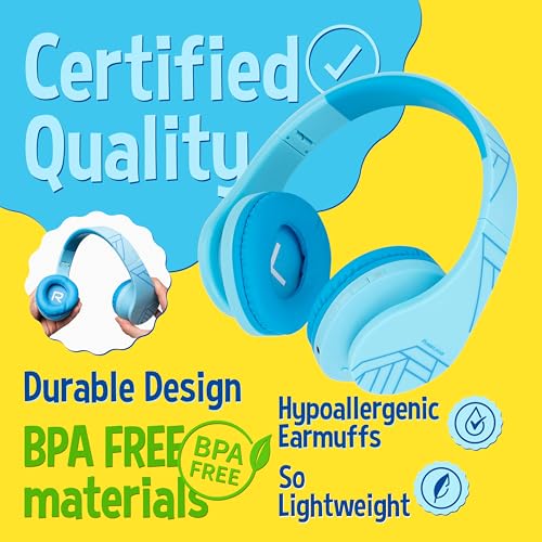 PowerLocus Kids Headphones Over-Ear, Bluetooth Wireless Headphones for Kids,with Microphone, Safe 85DB Volume Limited, Foldable with Carry Case, Audio Cable, Micro SD mode for Online Classes,PC,Phones - color: Blue