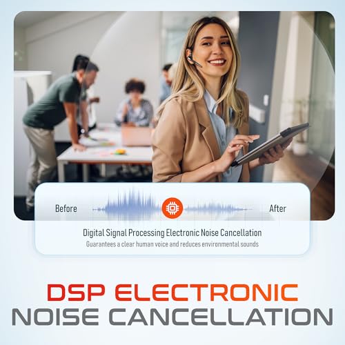 Delton Ultralight Bluetooth Headset with Noise Cancelling Microphone | Bluetooth Earpiece with Charging Case, Auto Pair USB Dongle for PC/Laptop, Compatible with MS Teams, Zoom and More - Black
