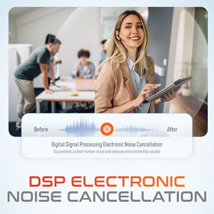 Delton Ultralight Bluetooth Headset with Noise Cancelling Microphone | Bluetooth Earpiece with Charging Case, Auto Pair USB Dongle for PC/Laptop, Compatible with MS Teams, Zoom and More - Black