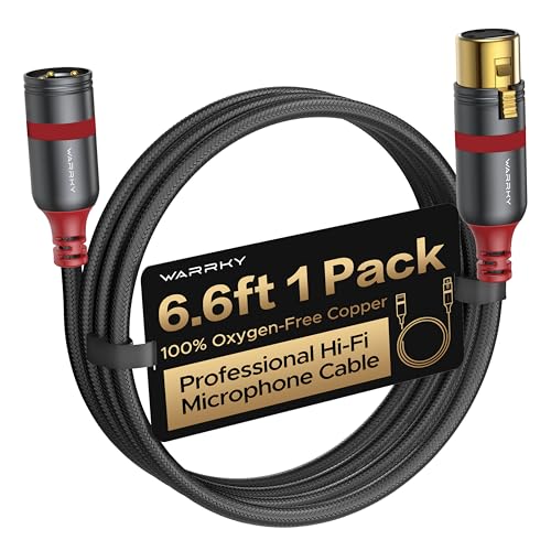 Warrky XLR Cables 6.6ft 1 Pack [Oxygen-Free Copper (OFC), Gold-Plated Connector] Balanced Microphone Cable Male to Female Professional Hi-Fi XLR Cable - style: 6.6ft 1 pcak